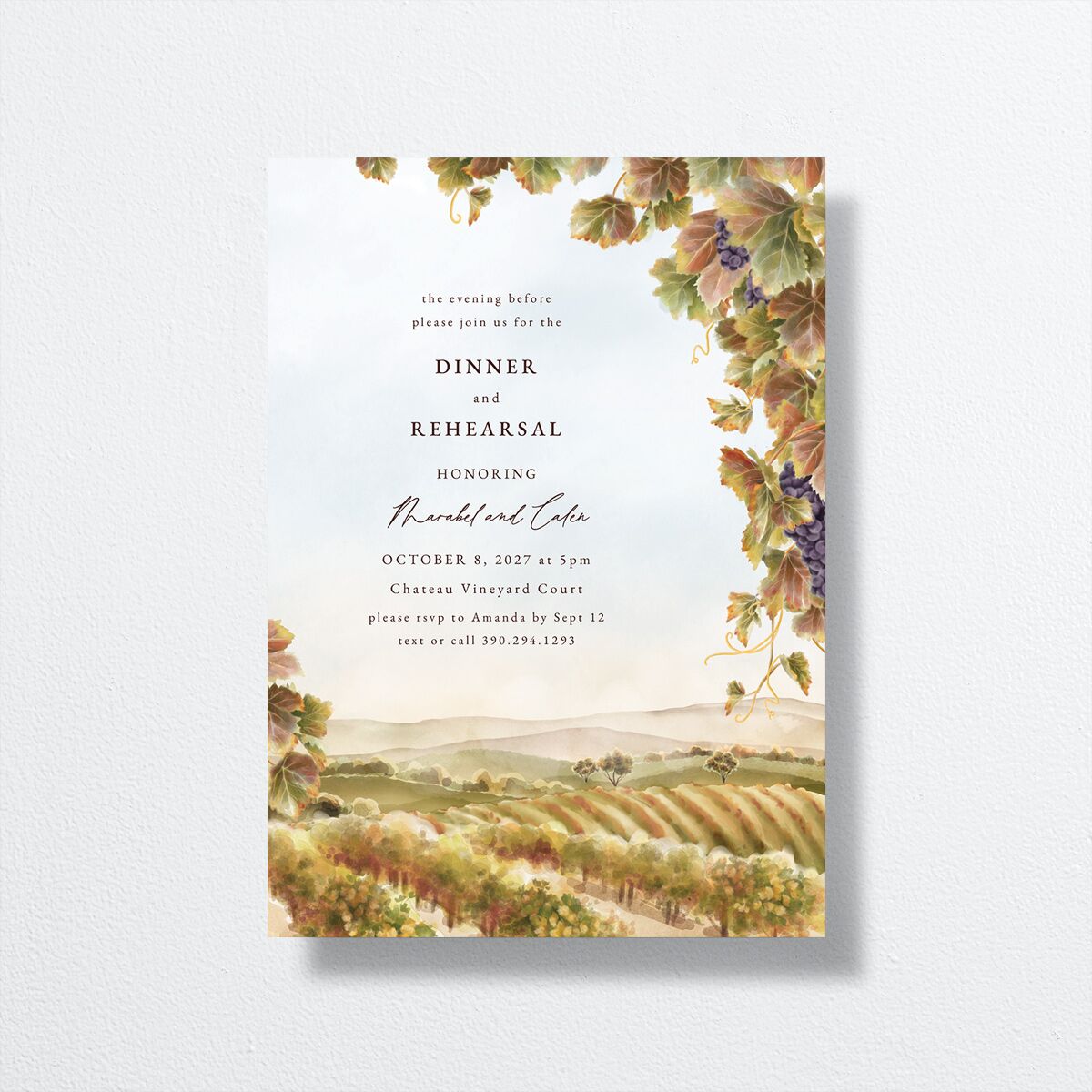 Romantic Vineyard Rehearsal Dinner Invitations Rust Signature