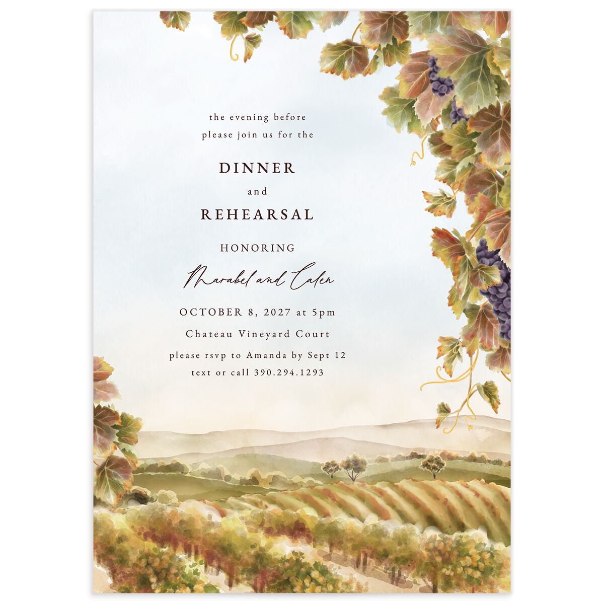 Romantic Vineyard Rehearsal Dinner Invitations