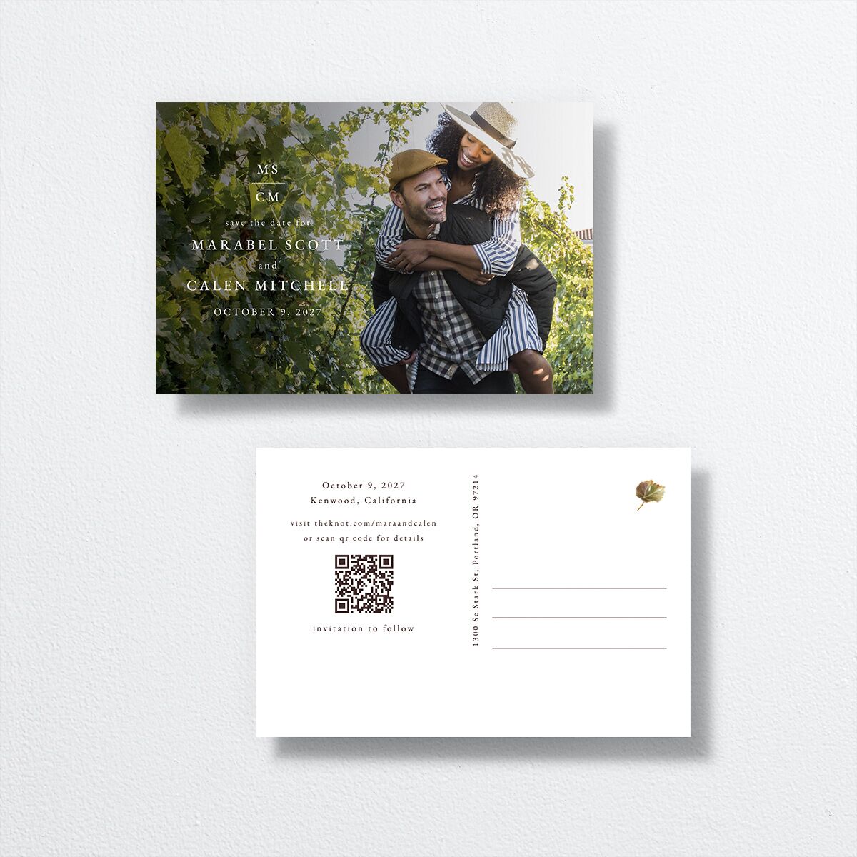 Romantic Vineyard Save the Date Postcards front-and-back