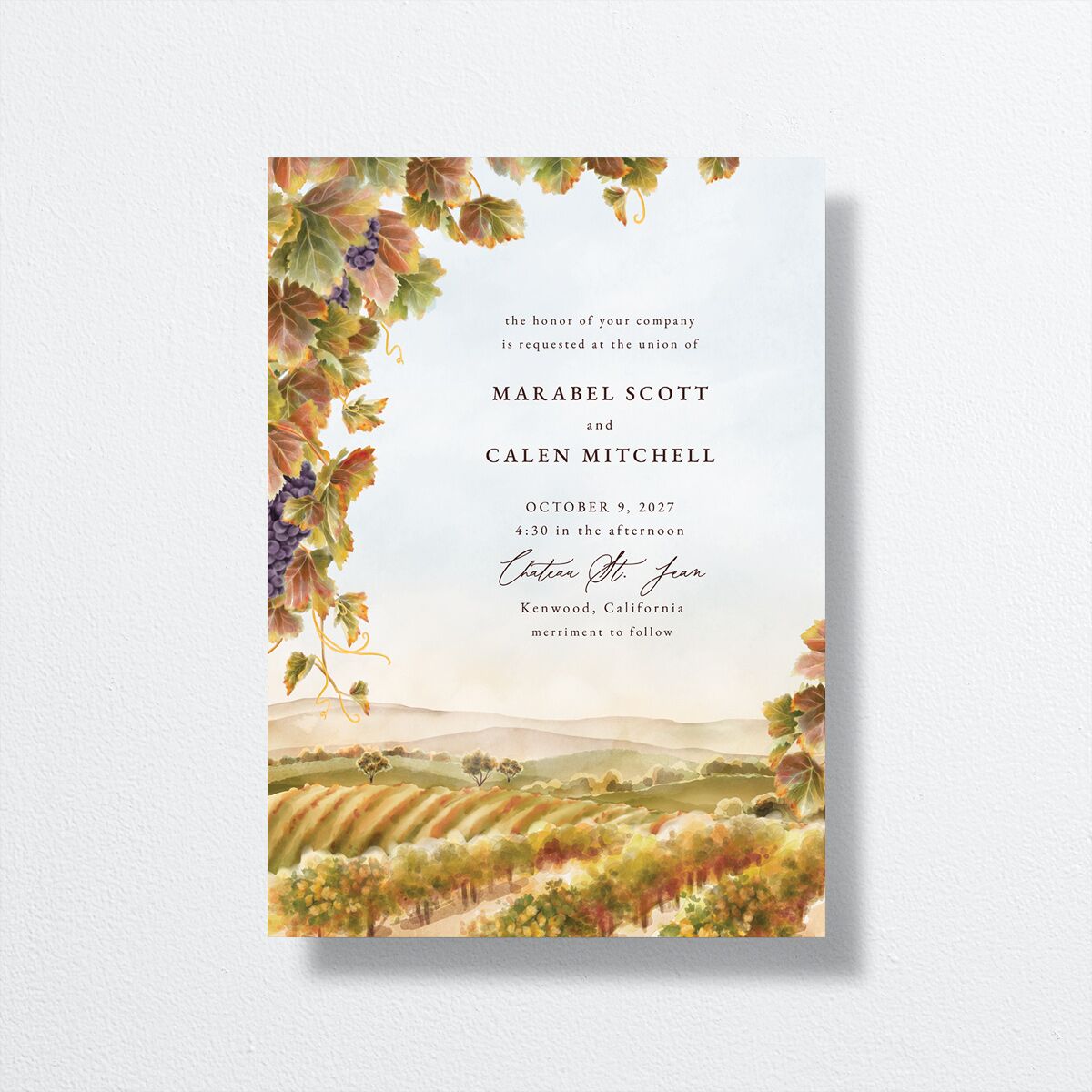 Romantic Vineyard Wedding Invitations front