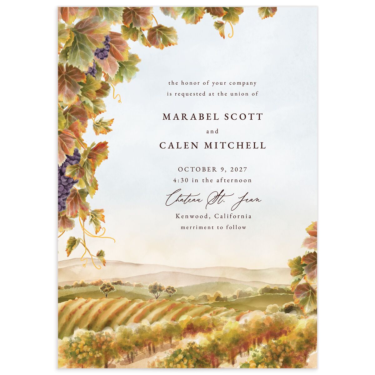 Romantic Vineyard Wedding Invitations