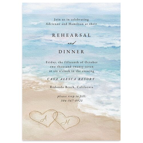 Beach Monogram Rehearsal Dinner Invitations Baby Blue Signature Blank Standard