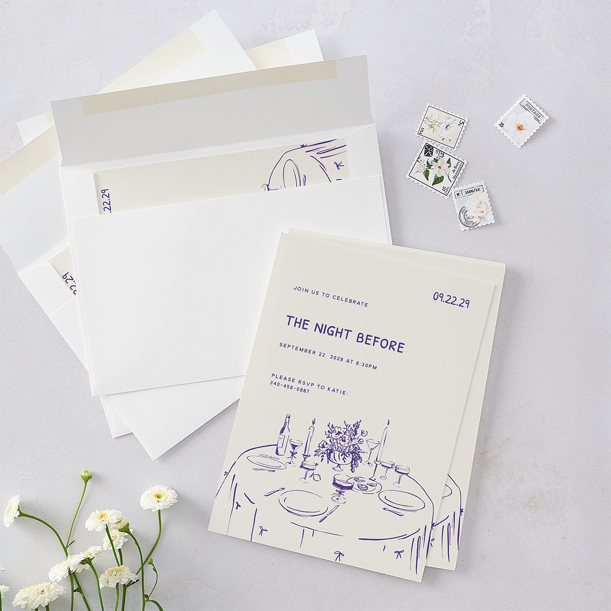 Hand Drawn Recipe Rehearsal Dinner Invitations Sapphire Signature Blank Standard