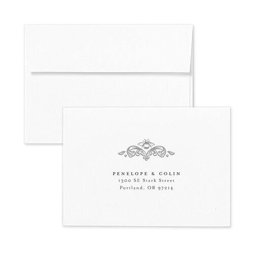 Glamorous Crown Monogram Crest Response Card Envelopes by Bridgerton Kraft Pure White Return Address Signature Standard