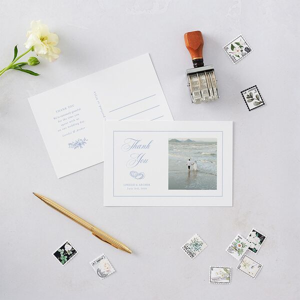 Coastal Oysters and Anchors Thank You Postcards Sea Blue