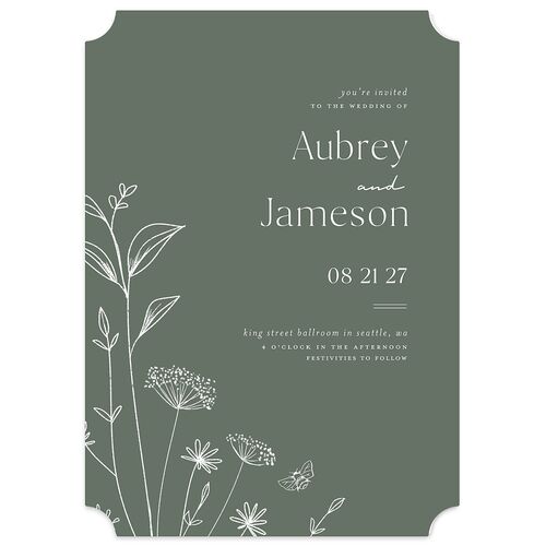 Simple Modern Wildflowers Wedding Invitations Deep Olive Signature Blank No Ticket