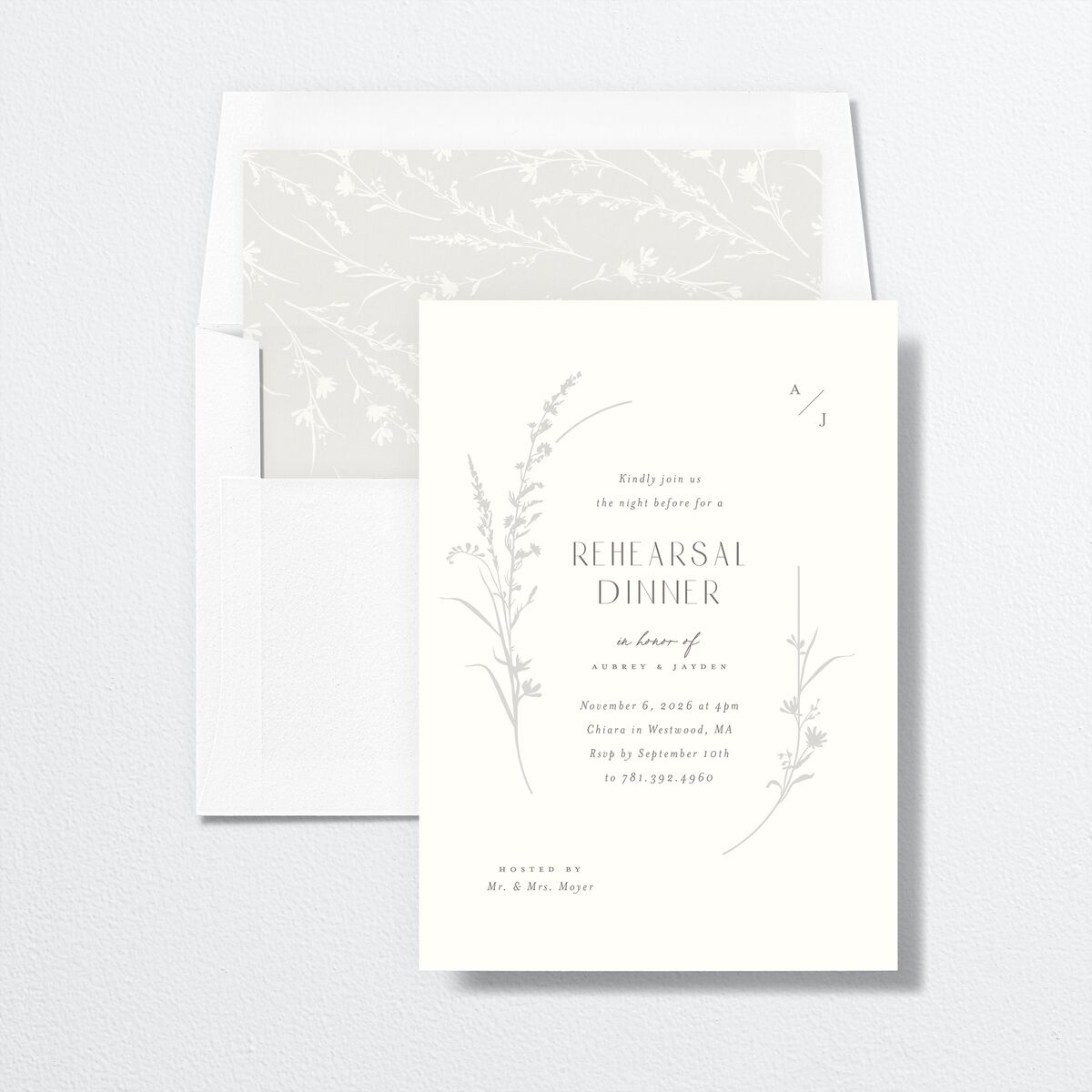 Minimal Wildflower Rehearsal Dinner Invitations envelope-and-liner