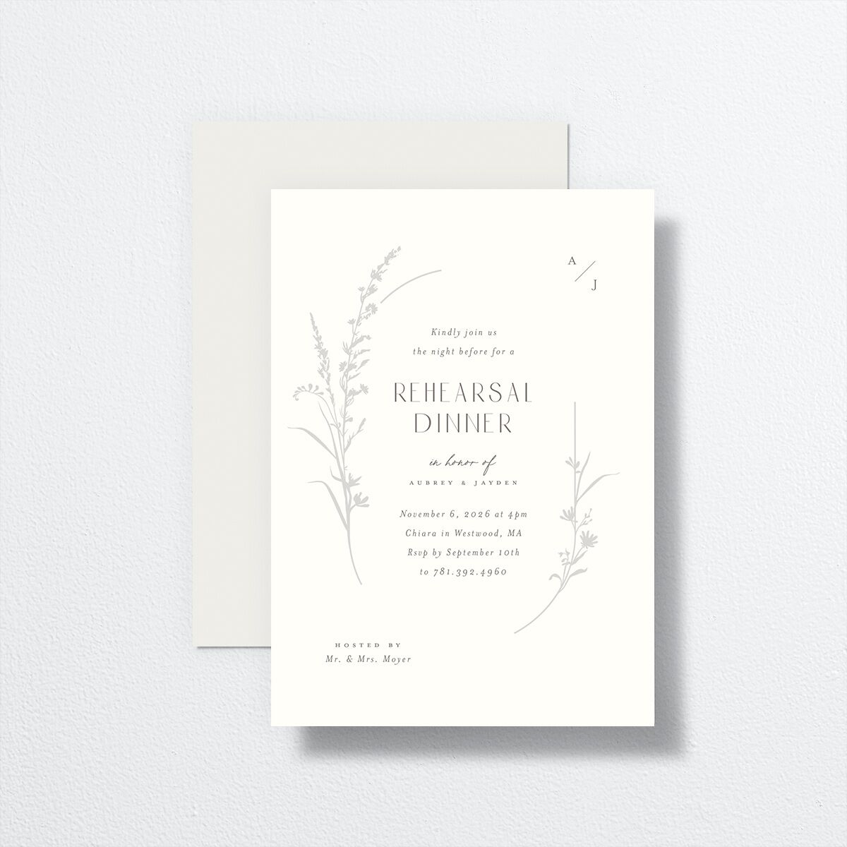 Minimal Wildflower Rehearsal Dinner Invitations front-and-back