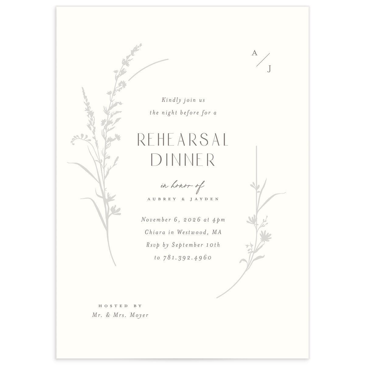 Minimal Wildflower Rehearsal Dinner Invitations
