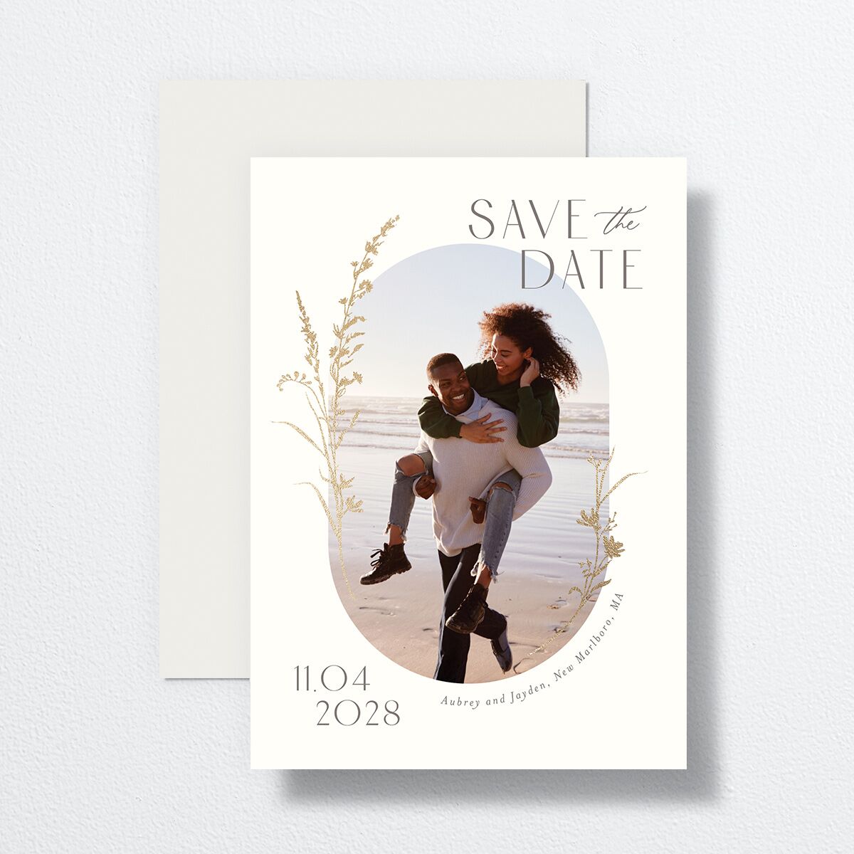 Minimal Wildflower Save the Date Cards Gold Off-White Signature smooth No Standard