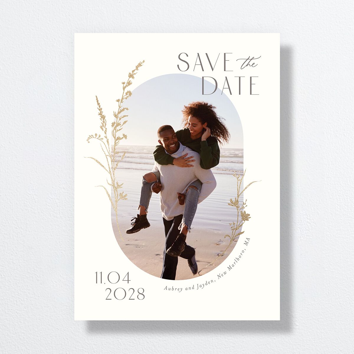 Minimal Wildflower Save the Date Cards Gold Off-White Signature smooth No Standard