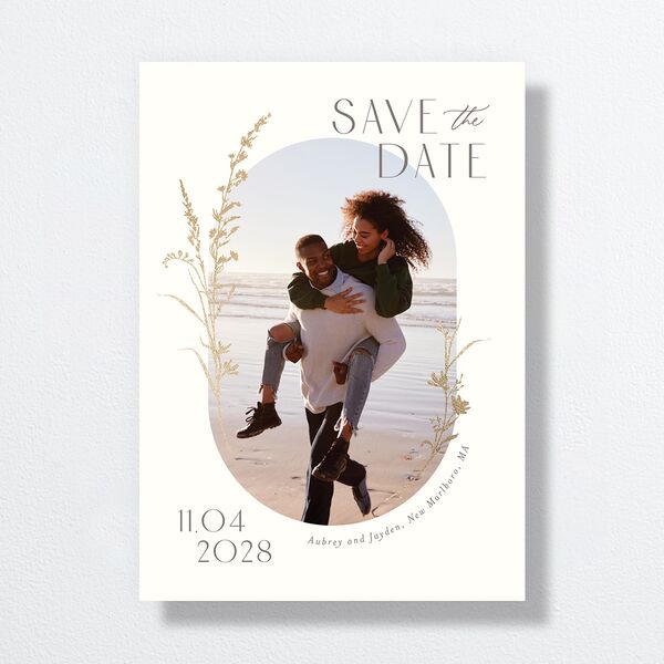 Minimal Wildflower Save the Date Cards Gold Off-White Signature smooth No Standard