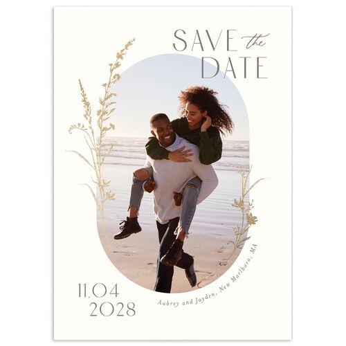 Minimal Wildflower Save the Date Cards Gold Off-White Signature smooth No Standard