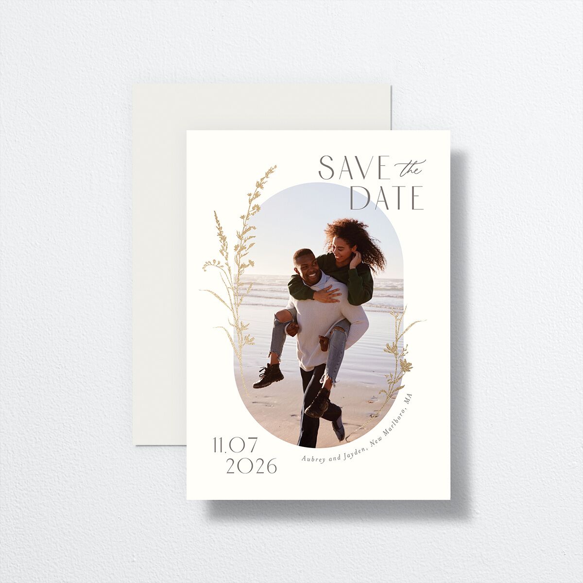 Minimal Wildflower Save the Date Cards front-and-back