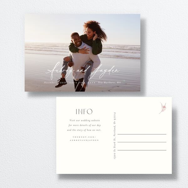 Minimal Wildflower Save the Date Postcards front-and-back in White