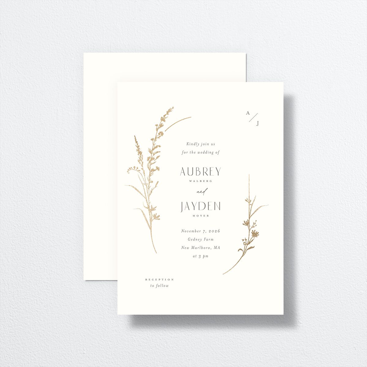 Minimal Wildflower Wedding Invitations front-and-back in white