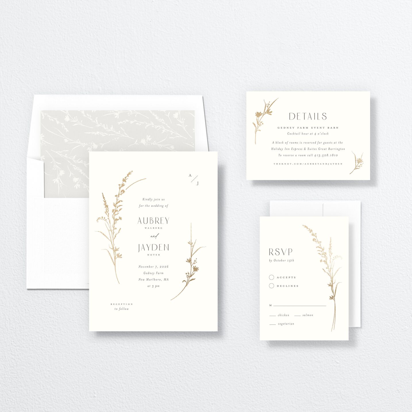 Minimal Wildflower Wedding Invitations suite in white