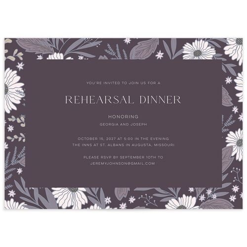 Forest Flowers Rehearsal Dinner Invitations Plum Signature Blank