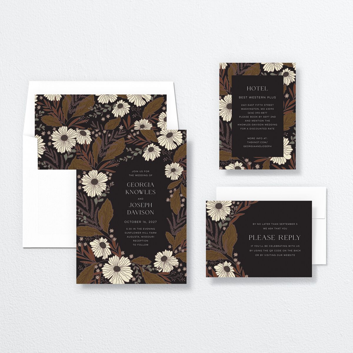 Forest Flowers Wedding Invitations Walnut Signature No