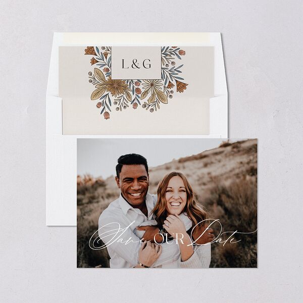 Timeless Wildflowers Save The Date Cards Terracotta Signature smooth Blank No Standard