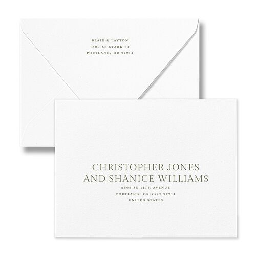 Elegant Photo Apex Thank You Card Euro Envelopes White Sage Both Recipient and Return Addresses Luxe Signature