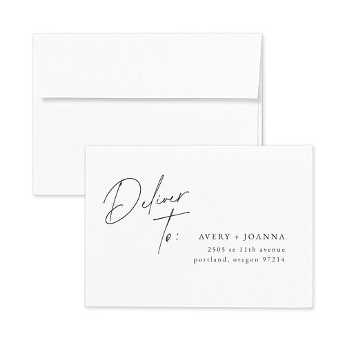Corner Script Response Card Envelopes White Dark Navy Return Address Signature Standard