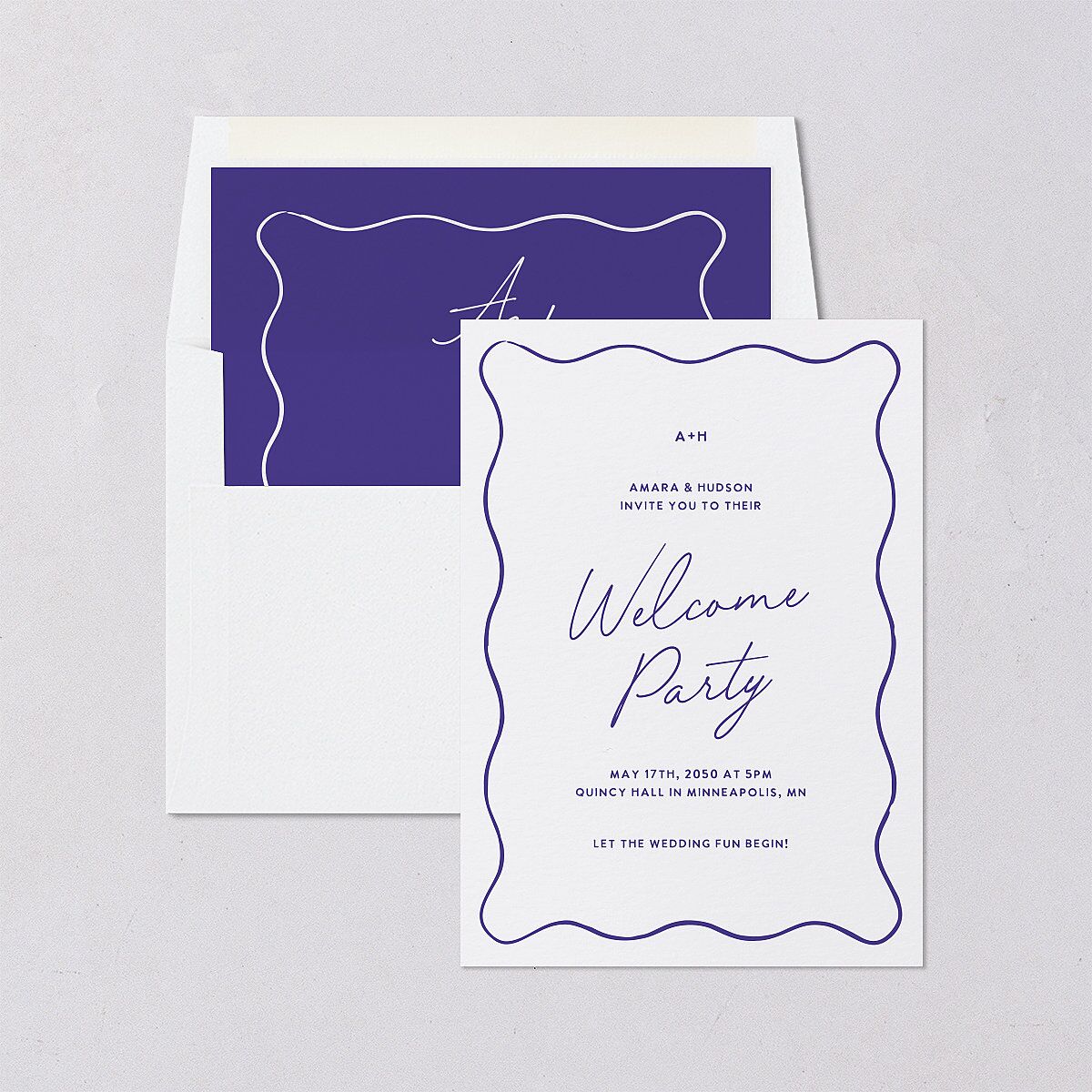 Hand Drawn Wavy Border Rehearsal Dinner Invitations Sapphire Signature Blank Standard