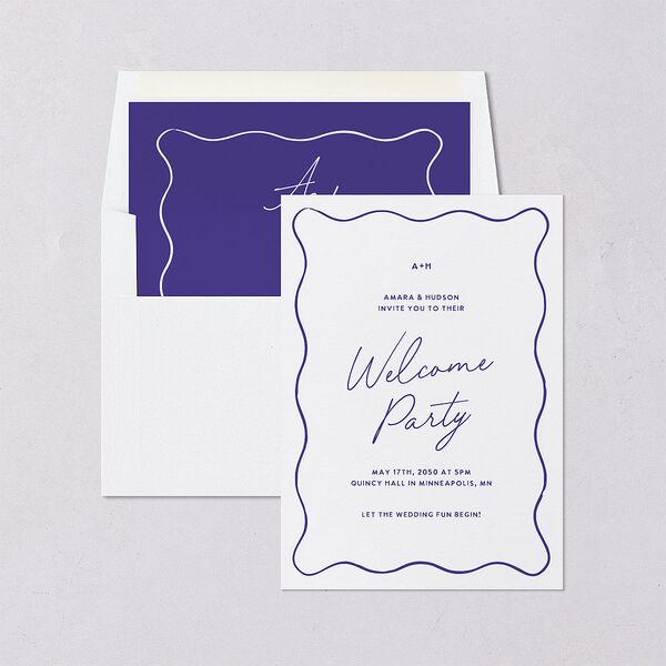 Hand Drawn Wavy Border Rehearsal Dinner Invitations Sapphire Signature Blank Standard