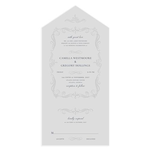 Antique Fairytale All-in-One Wedding Invitations Midnight Navy Signature Light Both Recipient and Return Addresses No