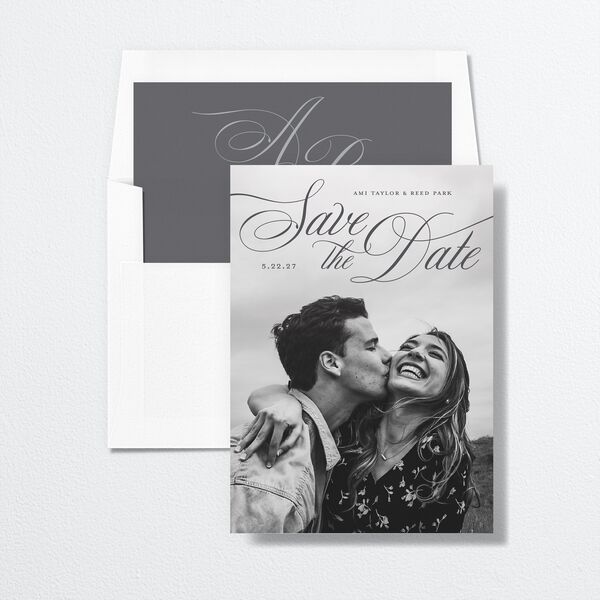Grand Calligraphy Save the Date Cards Medieval Grey Signature smooth No