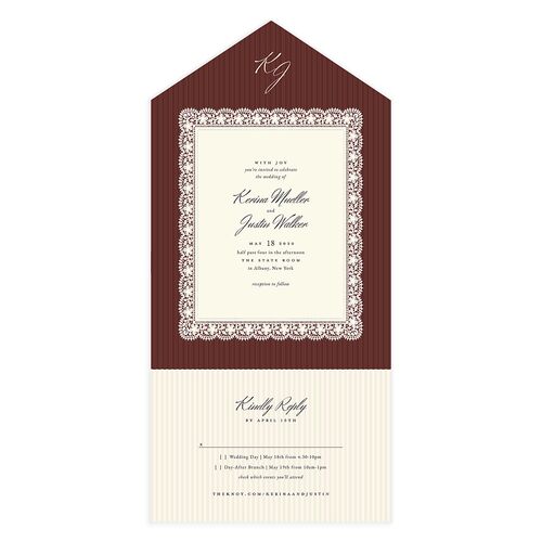 Vintage Lace All-in-One Wedding Invitations Burgundy Signature Light Both Recipient and Return Addresses No