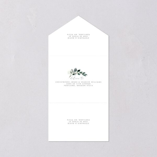 Elegant Greenery All-in-One Wedding Invitations Pure White Signature Light Both Recipient and Return Addresses No