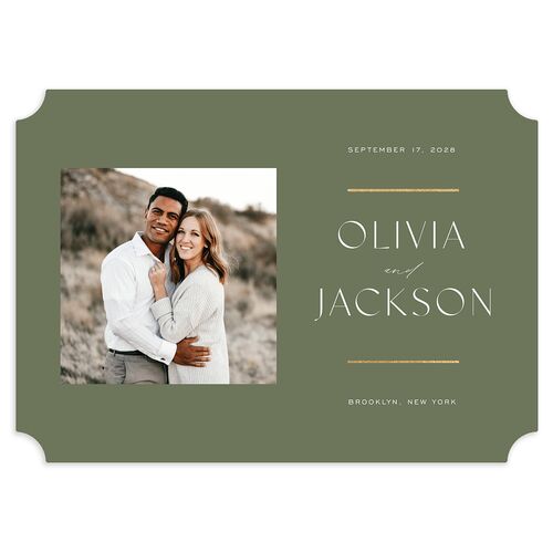 Just Us Foil Save The Date Cards Gold Hunter Green Signature smooth Blank No Ticket