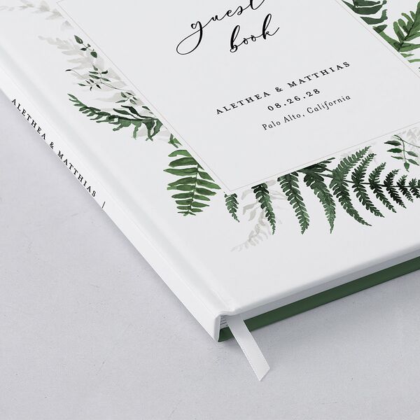 Woodsy Ferns Wedding Guest Book Scottish Green