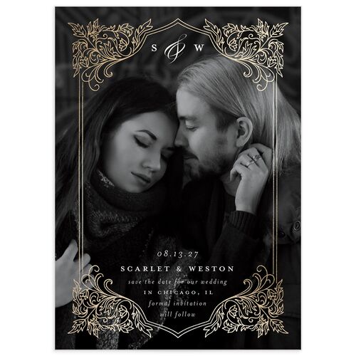 Glamorous Gothic Save the Date Cards Gold Burgundy Signature smooth No