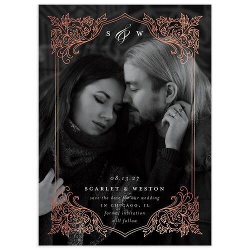 Glamorous Gothic Save the Date Cards Rose Gold Burgundy Signature Blank No