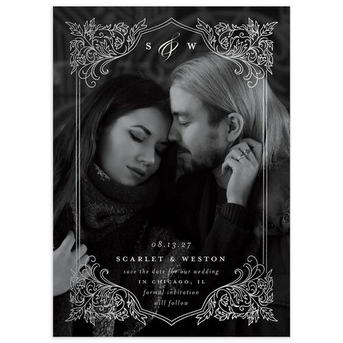 Glamorous Gothic Save the Date Cards Silver Burgundy Signature smooth No