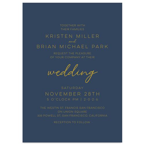 Gold Calligraphy Wedding Invitations Moody Blue Signature Blank No Standard