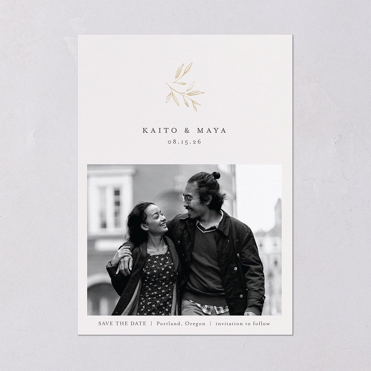 Shining Sprig Save The Date Cards Gold Mist Signature smooth Blank No