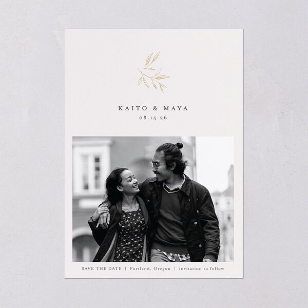 Shining Sprig Save The Date Cards Gold Mist Signature smooth Blank No
