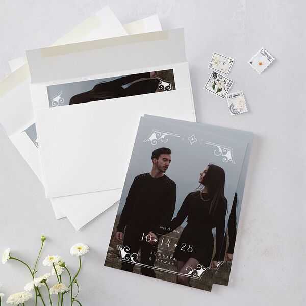 Gothic Date Save the Date Cards Garnet Signature smooth Blank No Standard