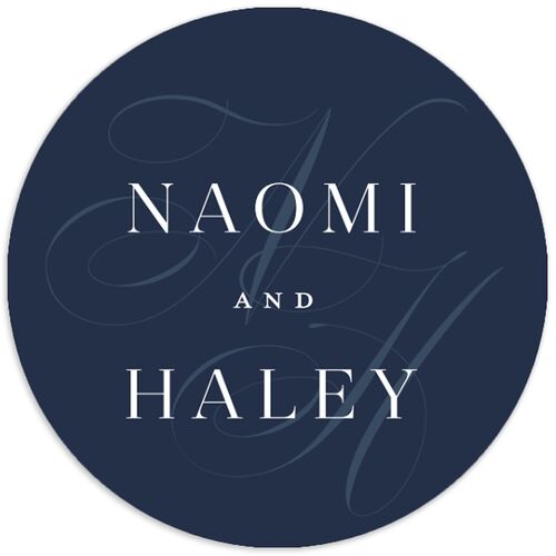 Elegant Monogram Wedding Stickers Moody Blue Circle