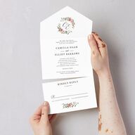 Floral Monogram All-in-One Wedding Invitations Rose Quartz Signature Light Both Recipient and Return Addresses No