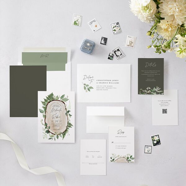 Fairytale Woodgrain Slab Wedding Invitations Pure White Signature Blank No Standard