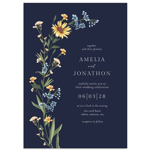 Wild Daisies Wedding Invitations Navy Signature Blank No Standard