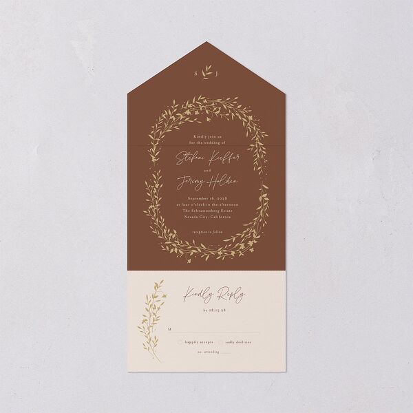 Oval Garland All-in-One Wedding Invitations Sepia Signature Light Both Recipient and Return Addresses No