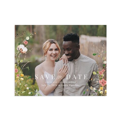 Wildflower Landscape Save the Date Petite Cards Peach Pink Signature smooth Blank No Standard