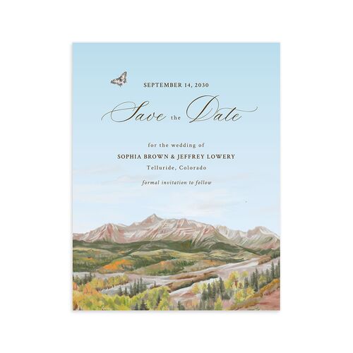 Romantic Floral Mountain Save the Date Petite Cards Marigold Signature smooth Blank No Standard