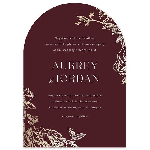 Botanical Luxury Foil Wedding Invitations Burgundy Gold Signature Blank Arch No