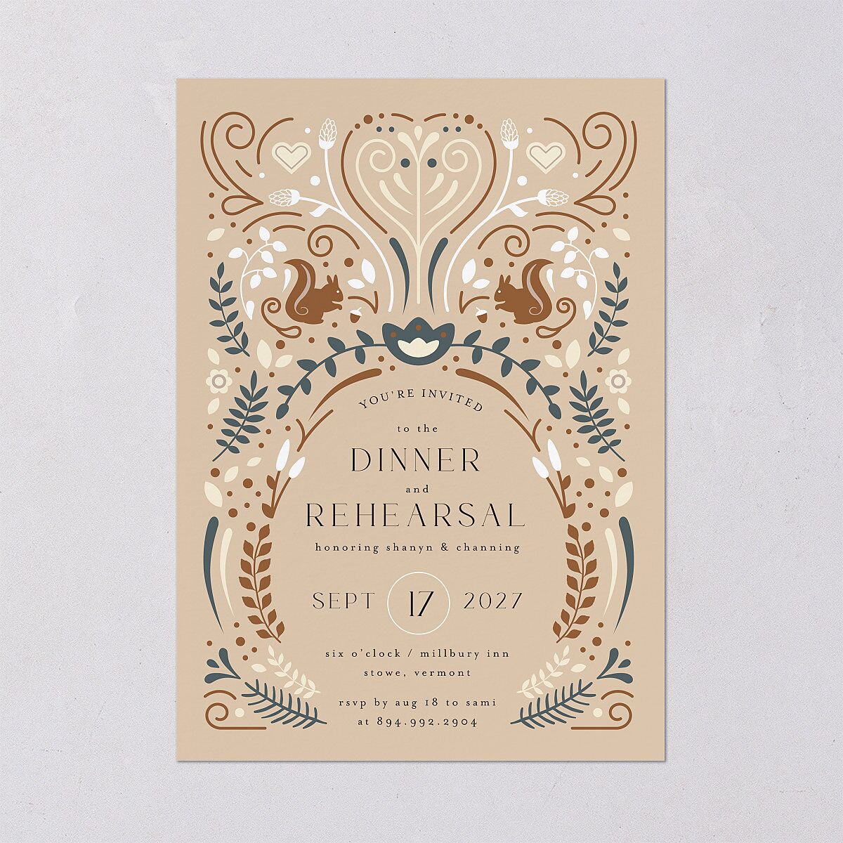 Nordic Folk Rehearsal Dinner Invitations Latte Signature Blank Standard